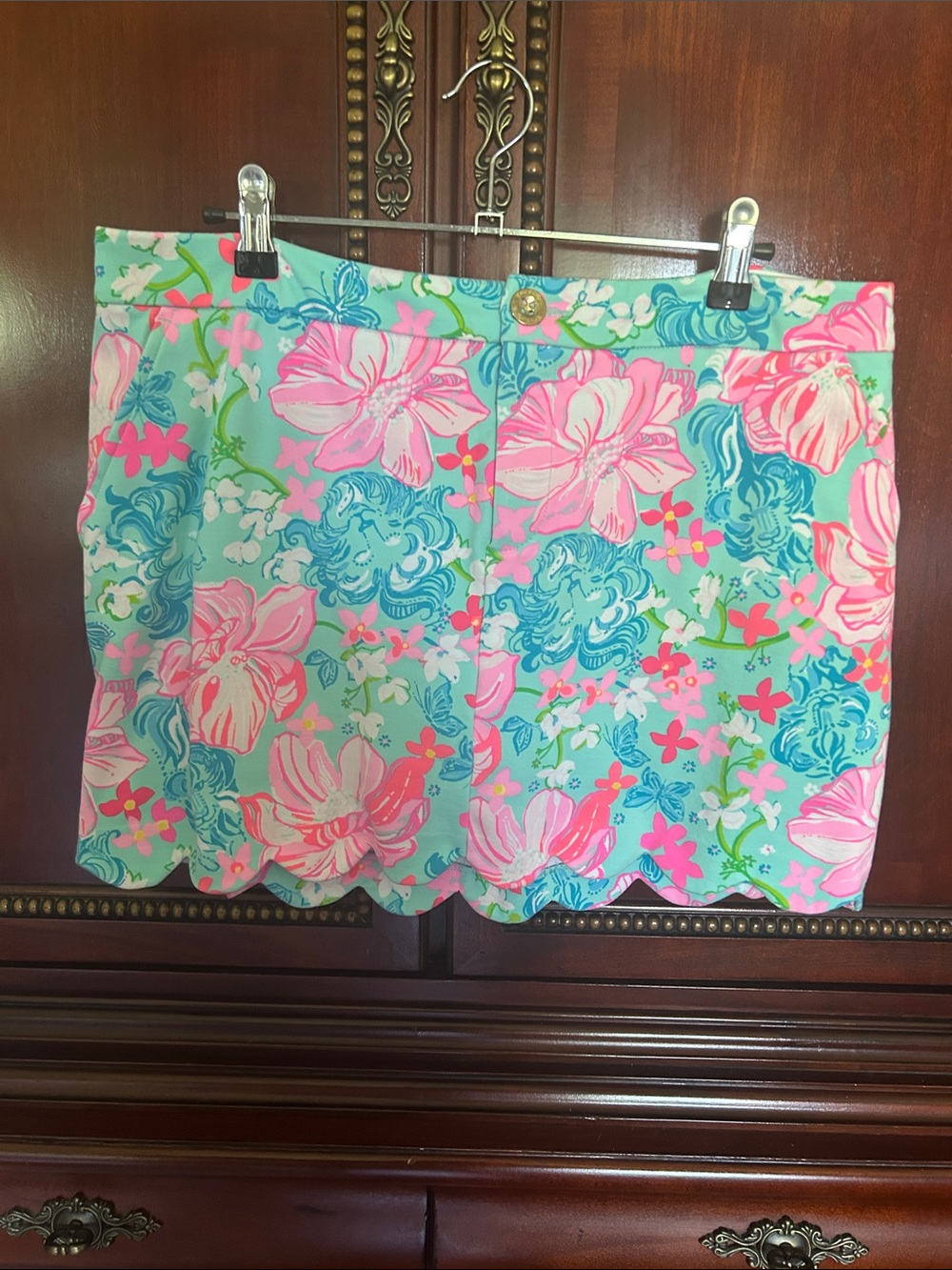 Lilly Pulitzer Aqua Blue Pink Floral Scalloped Skort size 10